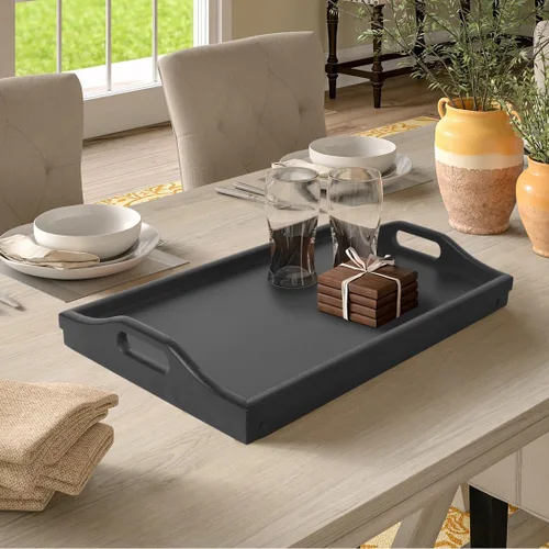 Vista 6 de Escritorio multiusos de madera de bambú, patas plegables, bandeja de comida para desayuno, bandeja de televisión para servir cena, té, ligero