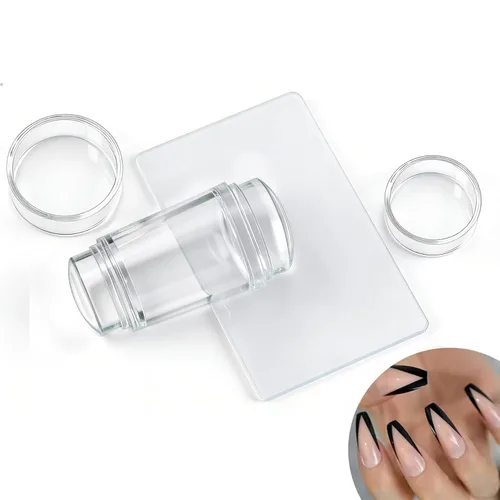 Vista 6 de 2 juegos de sellos de arte de uñas de doble cara de silicona transparente con raspador, kit de estampado de arte de uñas transparente francés para 2