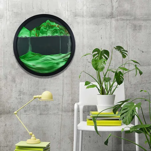 Vista 2 de BBYYT Arte de Arena en Movimiento, Escultura Giratoria Montada en Pared, Arte de Pared Paisaje de Mar Profundo para Decoración de Habitación, Marco