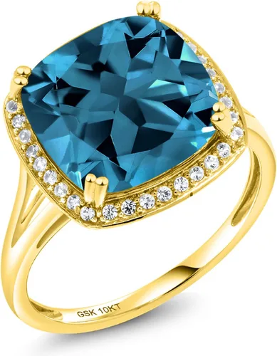 Vista 3 de Gem Stone King Anillo de oro amarillo de 10 quilates con piedra natal y zafiro blanco creado para mujer, cojín de 0.472 in, anillo de compromiso