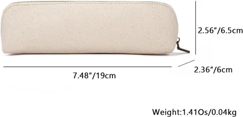 Vista 2 de Estuche para lápices de lona de algodón y bolsa de lápices multifuncional simple con cremallera Almacenamiento portátil (beige)