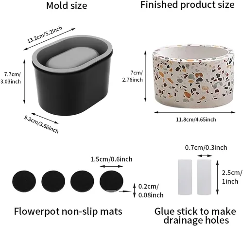 Vista 3 de Molde de silicona para macetas, contenedor reutilizable de yeso de arcilla de hormigón de forma ovalada para macetas caseras para suculentas, molde