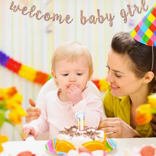 Vista 6 de Cartel de bienvenida para niña, con purpurina de oro rosa con una pequeña princesa, baby shower, revelación de género, decoración de fiesta AF
