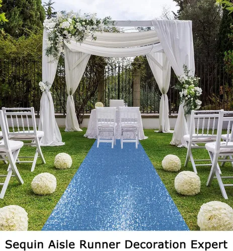 Vista 6 de ShinyBeauty Camino de pasillo para bodas, color azul bebé, 36 pulgadas x 15 pies, con lentejuelas, para ceremonia de boda, exterior, 15 pies