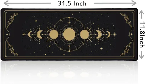Vista 2 de Alfombrilla de ratón grande de fases lunares, gráfico del ciclo lunar celestial en negro y dorado, alfombrilla de escritorio, alfombrilla