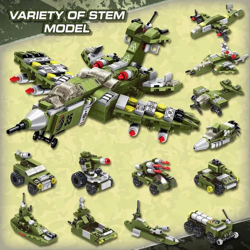 Vista 8 de Juguetes de bloques de construcción STEM, 576 piezas de ladrillos de construcción de ingeniería militar para niños, 25 en 1, destructor