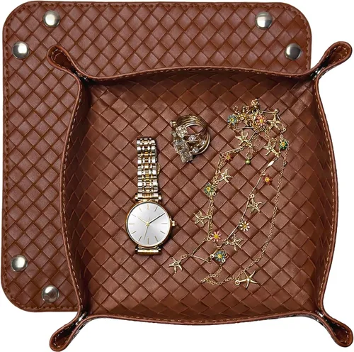 Vista 40 de UnionBasic Bandeja pequeña de valet, bandeja de joyería para anillos, relojes, aretes, organizador de entrada para monedas y llaves, soporte