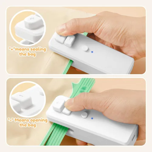 Vista 2 de Mini sellador de bolsas, sellador térmico 2 en 1 actualizado 2025 con cortador, mini máquina de sellado térmico recargable por USB, herramienta