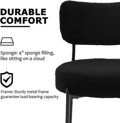 Vista 6 de Boucle - Juego de 2 sillas de comedor, modernas sillas de cocina tapizadas de mediados de siglo con respaldo curvado y patas de metal negro, sillas