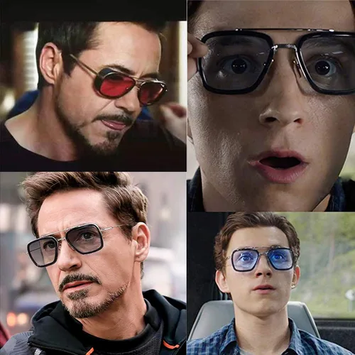 Vista 3 de Tony Stark - Gafas de sol estilo aviador retro con marco de metal cuadrado Iron Man