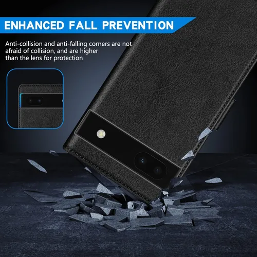 Vista 7 de ZZXX Funda tipo cartera para Google Pixel 6a con bloqueo RFID, ranura para tarjetas, función atril, cierre magnético, funda protectora de cuero