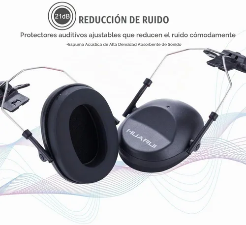 Vista 4 de Casco con cancelación de ruido, orejeras acoplables, bloqueo de sonido, protección auditiva para sitios de construcción, adaptadores