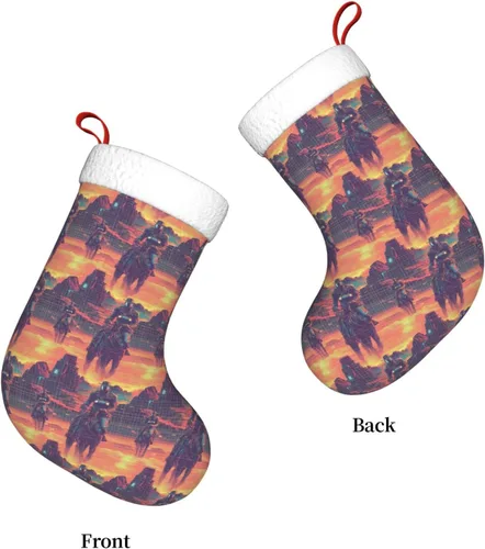 Vista 7 de Large Christmas Stockings 18 Inch - Soft Cuff Cyber Retro Western Cowboy Print Family Stockings for Christmas Plush Decorations for Xmas Tree