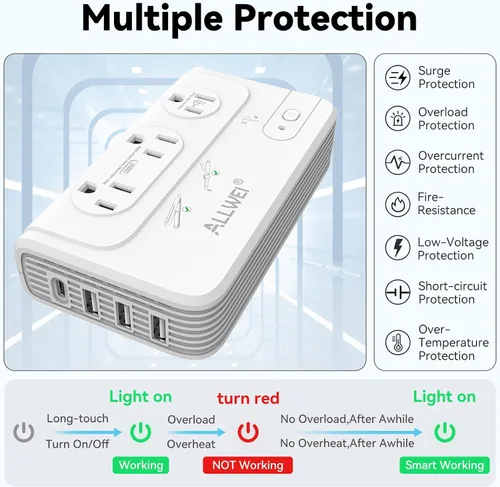 Vista 6 de ALLWEI Convertidor de Voltaje de Viaje de 2000W, Convertidor de 220v a 110v para Viaje Europeo, Adaptador de Voltaje para Secador de Pelo