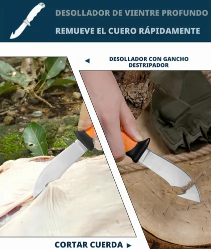 Vista 3 de Game Processor - Juego de cuchillos de caza de 7 piezas Cuchillos de capado y deshuesado, cuchillo desollador con gancho para vísceras, sierra