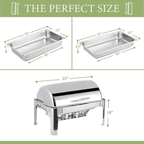 Vista 7 de Deluxe - Plato rectangular de acero inoxidable de 8 cuartos de galón con bandeja para alimentos, bandeja de agua y soportes para combustible