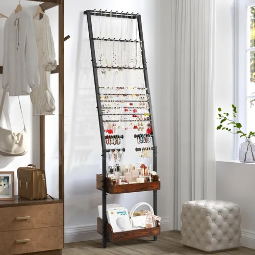 Vista 7 de Keebofly Organizador de joyas, organizador de joyas grande con soporte para collares, aretes, soporte de joyería colgante con pantalla para aretes