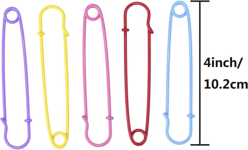 Vista 8 de Outus Pasadores de seguridad de acero para manta, 4 pulgadas, extra grandes, 5 colores, 10 piezas