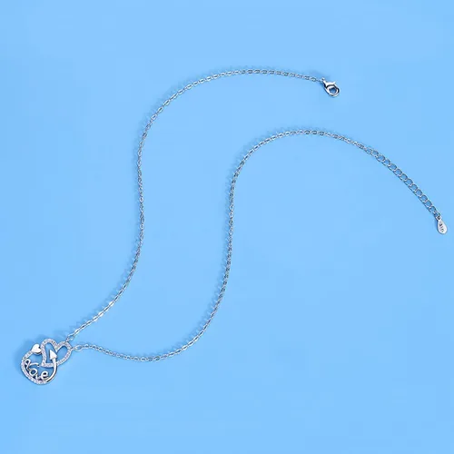 Vista 5 de Collar de corazón de amor de plata con diamante ajustable con dije de corazón de amor, joyería para el día de San Valentín para mujeres, niñas