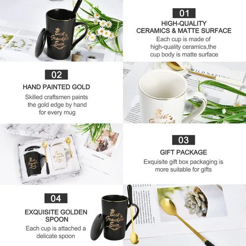 Vista 5 de Cabtnca Regalos para abuelos, el mejor juego de tazas para abuela y abuelo, regalos de Navidad para abuela y abuelo de nieta y nietos, 14Oz Negro &