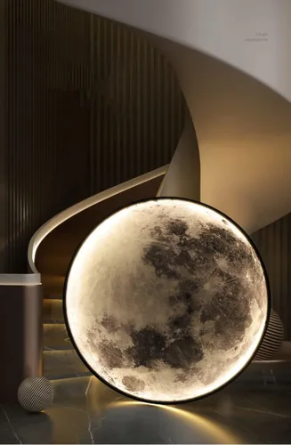 Vista 10 de Aplique de pared de luna regulable, lámpara de pared enchufable para mesita de noche, moderna iluminación LED montada en la pared para sala