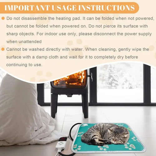 Vista 4 de La La Pet Almohadilla térmica para mascotas, 9 temperaturas ajustables, 110 V, cama climatizada con interruptor y tubo de protección de línea Verde