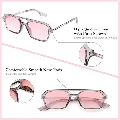 Vista 5 de COASION Lentes de sol planos estilo aviador vintage de los años 70 para mujeres y hombres, diseño cuadrado de metal con protección UV400