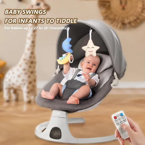 Vista 2 de Columpio de bebé para bebés, columpio infantil Bluetooth con altavoz de música, pantalla táctil Bluetooth/función de sincronización de control