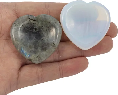 Vista 12 de 2 piedras de corazón preocupadas por la ansiedad, bolsillo en la palma del pulgar, meditación de energía positiva, cristal curativo de chakras, 7