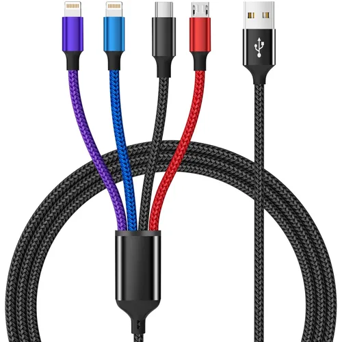 Vista 11 de 4 in 1 Multi Charging Cable, 2 Pack 6FT Charging Cords for Devices Nylon Braided USB C Car Charger Cable with Dual USB-C, IP & Micro Ports, Long
