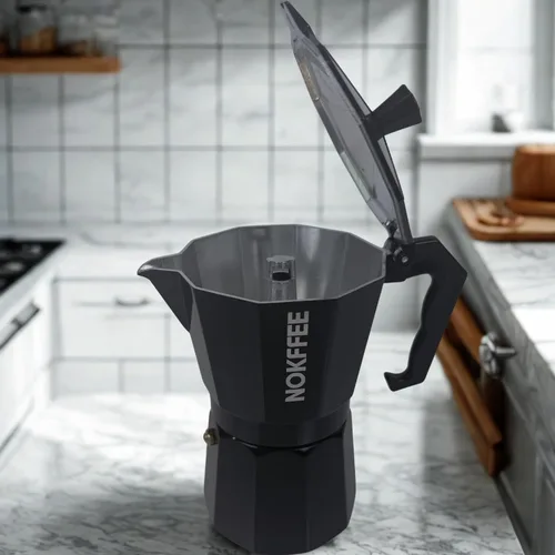 Vista 5 de Cafetera de café expreso, cafetera cubana para estufa, 6 tazas (negro)
