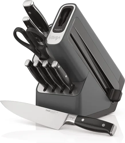 Vista 10 de Ninja K52013 Foodi NeverDull Premium - Juego de 13 cuchillos de acero inoxidable alemán serie Wood con afilador integrado, color nogal/negro
