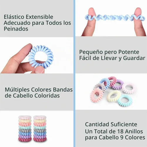 Vista 3 de Lazos para el cabello, paquete de 16 espirales para cabello grueso y fino, sin arrugas, sin daños, soportes para cola de caballo para mujeres y niños