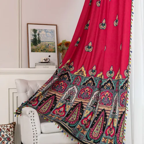 Vista 28 de Cortinas estampadas para sala de estar, artesanías populares, 54 pulgadas de largo, estilo indio, hippie, bohemio, con bolsillo para cortinero B2