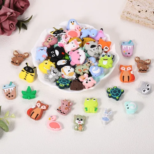 Vista 7 de 10 Piezas Cuentas de Silicona de Animales - Lindas Cuentas a Granel DIY para Manualidades, Bolígrafo, Correas de Teléfono, Colgantes de Bolsa (Rana)