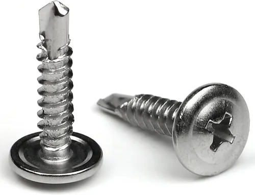 Vista 8 de Paquete de 100 tornillos Phillips autoperforantes de cabeza de oblea de acero inoxidable 410, tornillos Tek de chapa, cabeza de armadura modificada