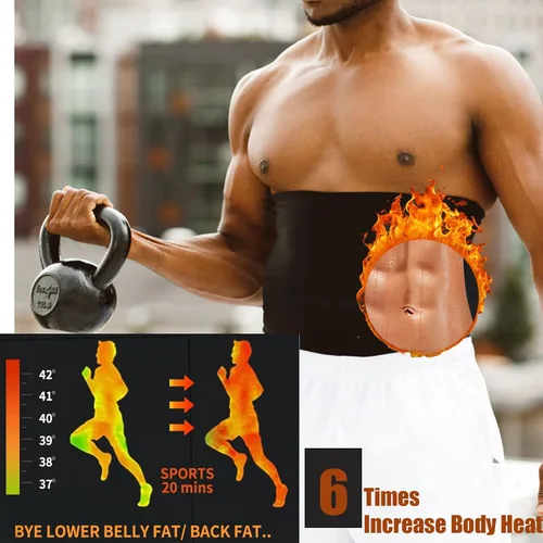 Vista 3 de huiming Faja reductora de cintura para hombre, cinturón de sauna, sin neopreno, cinturón adelgazante de sauna, moldeador de entrenamiento