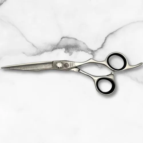 Vista 2 de Tijeras de corte de pelo hechas de acero japonés de Damasco, afiladas, duraderas, de larga duración, diseñadas para peluqueros y peluqueros