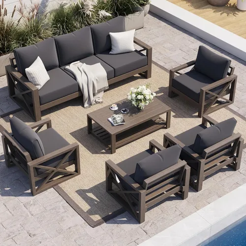 Vista 18 de UDPATIO Juego de muebles de patio al aire libre de aluminio, grano de Beige