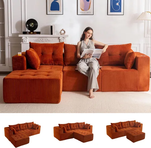 Vista 15 de MAXYOYO Sofá deshuesado, sofá modular en forma de L, sofá de 4 asientos
