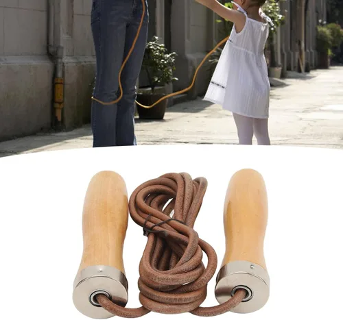 Vista 6 de Rope Skipping Rope, Workout Rope with Wooden Handle Cowhide for Fitness Portable Exercise HIIT Aerobic Training