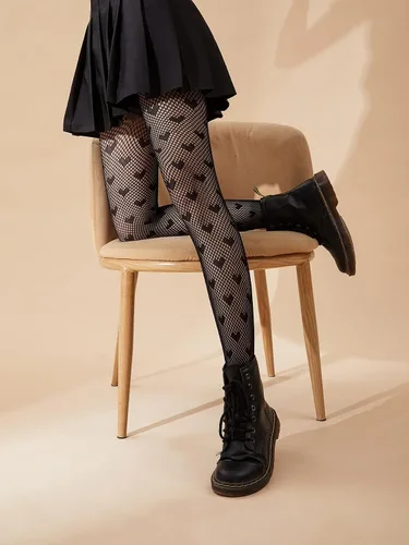 Vista 4 de SHEIN - Medias estampadas para mujer, medias florales de red, leggings