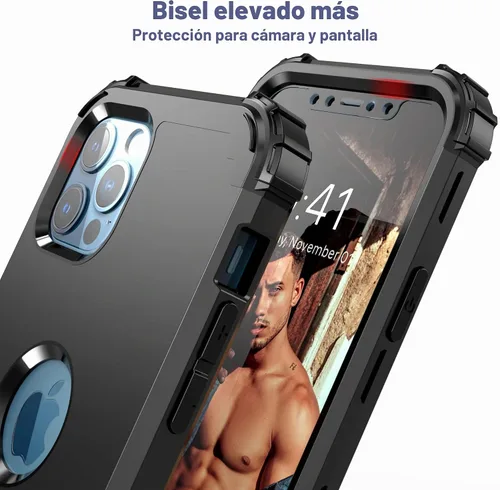 Vista 6 de IDweel Funda para iPhone 12 Pro Max con protector de pantalla de vidrio templado, híbrido 3 en 1, a prueba de golpes, delgada, resistente, cubierta