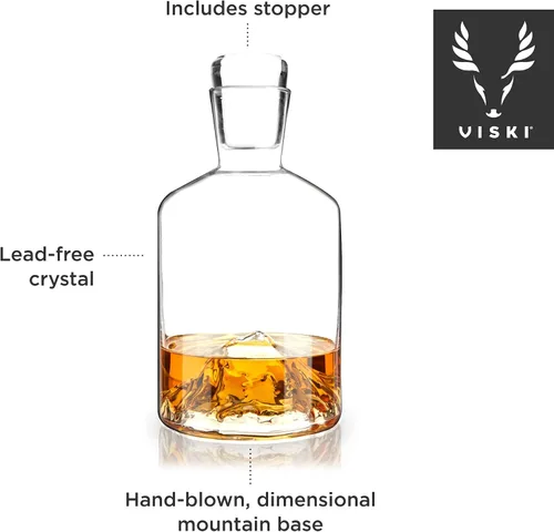 Vista 2 de Viski Decantador de whisky de montaña con tapón, decantador de licor soplado a mano para bourbon, whisky, licores, regalos de boda, regalos