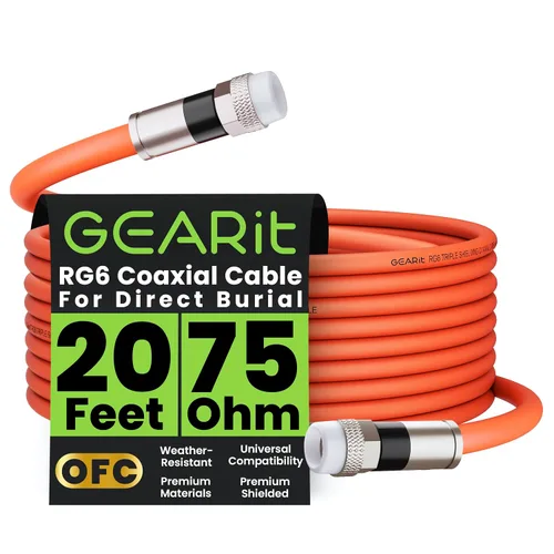 Vista 10 de GEARit Cable coaxial para enterramiento directo (15 pies) RG6 70 ohmios RF impermeable subterráneo en pared con protector de goma, Internet de alta