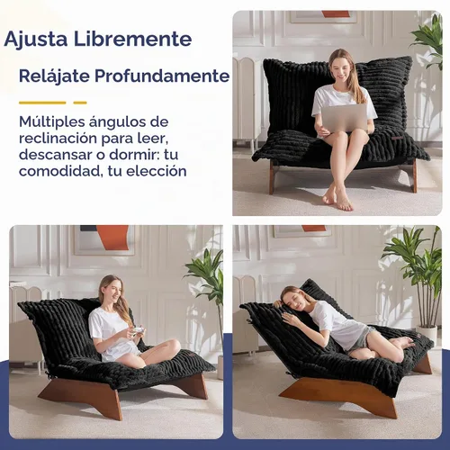 Vista 4 de MAXYOYO Silla ajustable para sala de estar, silla puff de 3 posiciones con funda extraíble, silla decorativa tapizada con marco, sillón reclinable