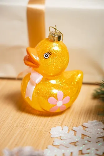 Vista 7 de Juego de 2 adornos de pato de goma de vidrio soplado a mano para árbol de Navidad, lindo adorno de Navidad de pato de goma de vidrio colgante