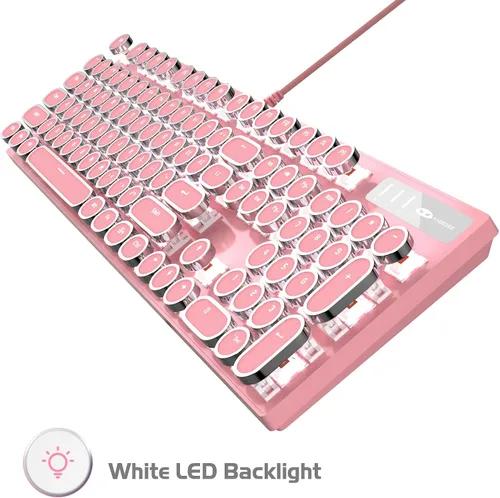 Vista 7 de Combinación de teclado y mouse mecánicos para juegos teclas redondas retro punk blanco retroiluminado USB teclado de computadora con cable