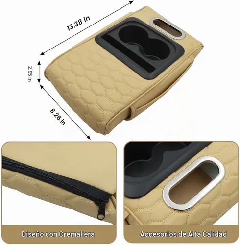 Vista 7 de Priprilod Almohada beige para reposabrazos de consola central de automóvil, espuma viscoelástica con portavasos y soporte para teléfono celular