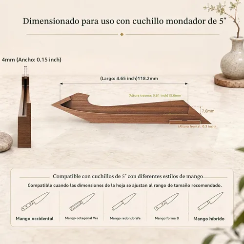 Vista 6 de FINDKING Protector de borde magnético con soporte, cubierta de hoja de madera de nogal y mini bloque de cuchillos para almacenamiento de encimera
